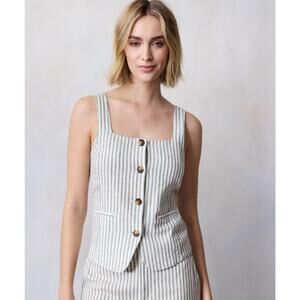 LC Lauren Conrad Vest Square Neck NWT Linen Blend Green Ivory Striped Large